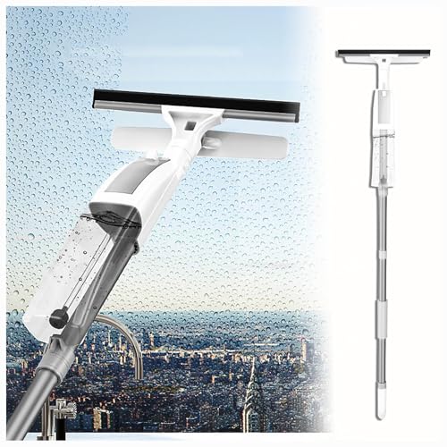 3 in 1 Sprüh Fensterwischer Mit Teleskopstiel mit Verlängerungsstange, Fensterabzieher Profi mit 3 Mikrofasertüchern Fenster Putzen Profi Set für Fenster Dusche Auto von HJXBD888