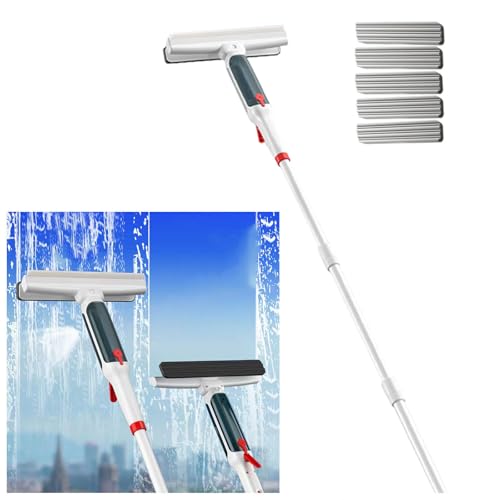 RYJYQYX 4 in 1 Sprüh Fensterputzer mit 41-190 cm 4-teiligem Verlängerungsstange, Fensterputzer Teleskop mit Abwassersammler und 5 Pads Teleskop Fensterwischer für Badezimmer,Fenster,Spiegel von HJXBD888