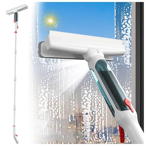 RYJYQYX 4 in 1 Sprüh Fensterwischer Mit Teleskopstiel mit 41-190 cm 4-teiligem Verlängerungsstange, Abzieher Fenster mit Abwassersammler und 5 Pads Duschabzieher für Innen-/Außenfenster,Autoglas von HJXBD888