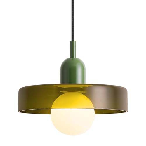 HJXDtech 25cm Rund Glas Pendelleuchte, Modern Buntes Glas Hängelampe mit Grün Akzent für Küchen, Esszimmer, Schlafzimmer & Café, E27-Fassung,180cm Verstellbares Kabel (Grün) von HJXDtech