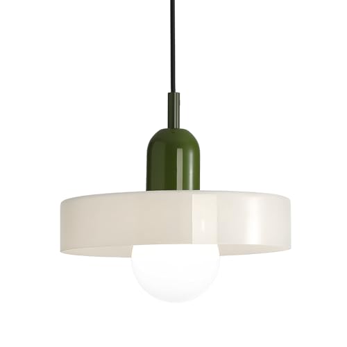 HJXDtech 25cm Rund Glas Pendelleuchte, Modern Buntes Glas Hängelampe mit Grün Akzent für Küchen, Esszimmer, Schlafzimmer & Café, E27-Fassung,180cm Verstellbares Kabel (Weiß) von HJXDtech