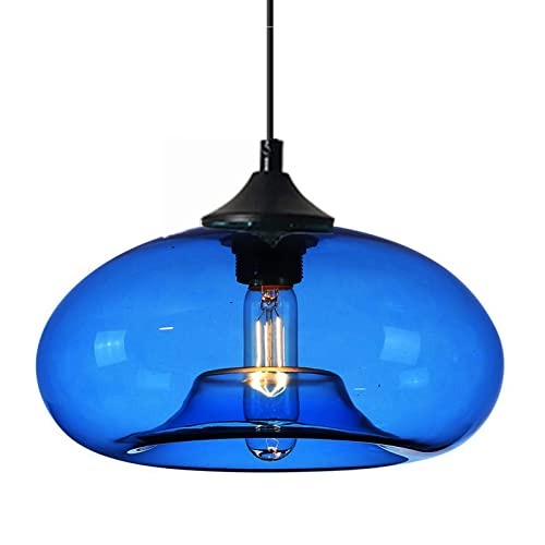 HJXDtech - 28 cm großer Glas-Lampenschirm, Hängeleuchte, Industrie-Vintage-Loft-Bar, E27, Deckenleuchte, DIY-Kronleuchter (Königsblau) von HJXDtech