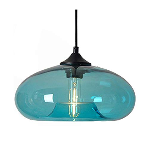 HJXDtech Bunt Glas Lampenschirm Hängelampe, Industrie Vintage Pendelleuchte E27 Loft Bar Deckenleuchte Einfache Leuchte Für Küche Schlafzimmer Wohnzimmer (Blau) von HJXDtech