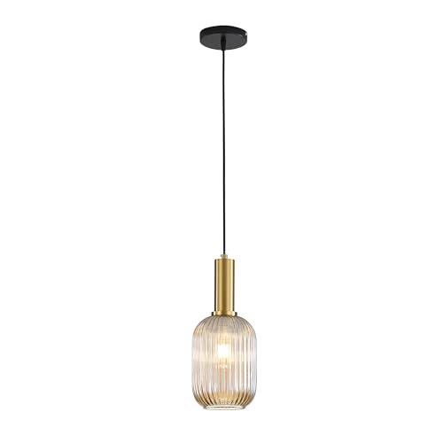 HJXDtech Moderne Vintage Glas Lampenschirm Hängeleuchten & Pendelleuchten, E27 Gold Lampenfassung, Hängelampe einflammig für Küche, Esstisch, Schlafzimmer und Wohnzimmer (Bernstein, 13cm) von HJXDtech