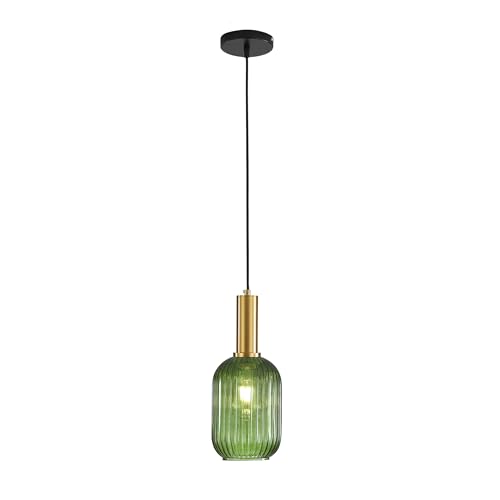 HJXDtech Moderne Vintage Glas Lampenschirm Hängeleuchten & Pendelleuchten, E27 Gold Lampenfassung, Hängelampe einflammig für Küche, Esstisch, Schlafzimmer und Wohnzimmer (Grünes, 13cm) von HJXDtech