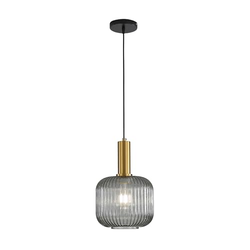 HJXDtech Moderne Vintage Glas Lampenschirm Hängeleuchten & Pendelleuchten, E27 Gold Lampenfassung, Hängelampe einflammig für Küche, Esstisch, Schlafzimmer und Wohnzimmer (Gauchglas, 20cm) von HJXDtech