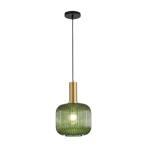 HJXDtech Moderne Vintage Glas Lampenschirm Hängeleuchten & Pendelleuchten, E27 Gold Lampenfassung, Hängelampe einflammig für Küche, Esstisch, Schlafzimmer und Wohnzimmer (Grünes, 20cm) von HJXDtech