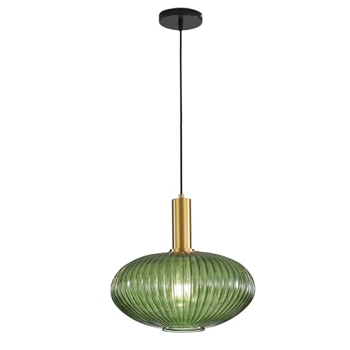 HJXDtech Moderne Vintage Glas Lampenschirm Hängeleuchten & Pendelleuchten, E27 Gold Lampenfassung, Hängelampe einflammig für Küche, Esstisch, Schlafzimmer und Wohnzimmer (Grünes, 30cm) von HJXDtech