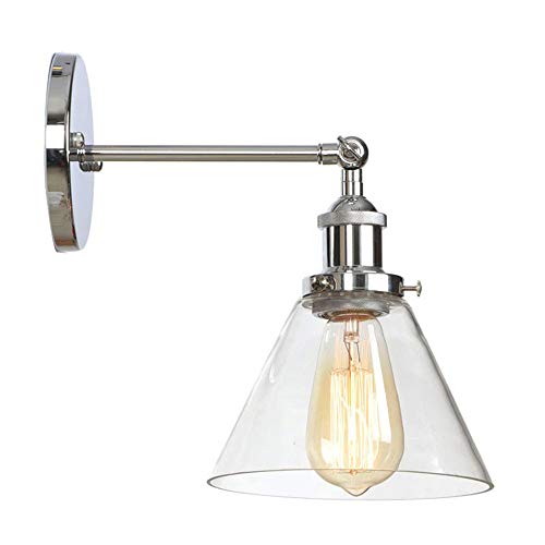 HJXDtech Industrial Vintage Wandleuchte Moderne Beschichtung Chrom Halterung Lampe Klarglas Lampenschirm E27 Fassung Wandlampe für Badezimmer Flur Schlafzimmer Korridor (Dreieck) von HJXDtech