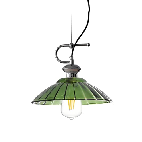 HJXDtech Industrielle Glas Pendelleuchte mit Chrom-Akzenten & 180cm verstellbares Hängekabel, E27 Vintage Hängelampe für Küche Esszimmer Schlafzimmer (Grün, 30cm) von HJXDtech