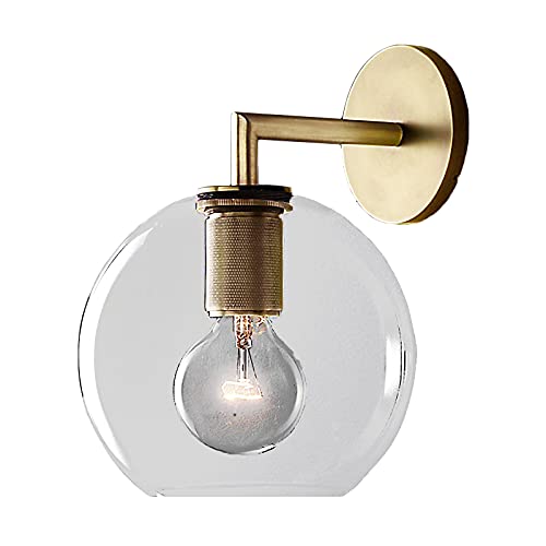 HJXDtech Industrielle Retro Wandleuchte mit Klarglas Kugel Lampenschirm, E27 Antike Wandlampe für Schlafzimmer Badezimmer Wintergarten Gang (Antikes Messing, 1 Licht) von HJXDtech