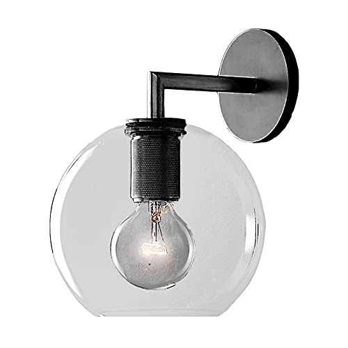 HJXDtech Industrielle Retro Wandleuchte mit Klarglas Kugel Lampenschirm, E27 Antike Wandlampe für Schlafzimmer Badezimmer Wintergarten Gang (Schwarz, 1 Licht) von HJXDtech