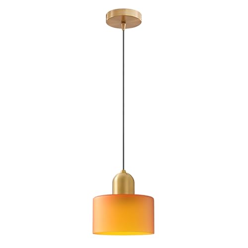 HJXDtech Mini Glas Pendelleuchte mit Gold Akzent & 200cm Verstellbar Kabel, Moderne E27 Hängelampe für Küchen, Esszimmer, Schlafzimmer & Café (Mattes Orange, 15cm) von HJXDtech