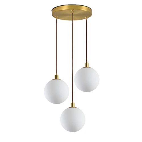 HJXDtech Minimalist 3 Lichter Matt Weiß Glaskugel Pendelleuchten Cluster Moderne E27 Messing Geflochtene Flex Draht Hängelampe Deckenleuchte für Schlafzimmer Salon Küche von HJXDtech