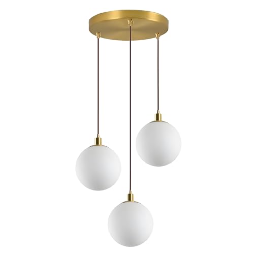 HJXDtech Minimalist 3 Lichter Matt Weiß Glaskugel Pendelleuchten Cluster Moderne E27 Messing Geflochtene Flex Draht Hängelampe Deckenleuchte für Schlafzimmer Salon Küche von HJXDtech