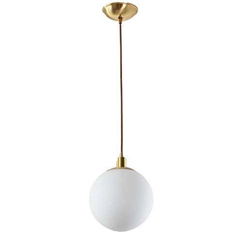 HJXDtech Minimalist Bereifte Weiße Glaskugel Pendelleuchte Moderne Hängelampe E27 Messing Geflochtene Litzenleiter Deckenleuchte für Schlafzimmer Salon Küche (25cm) von HJXDtech