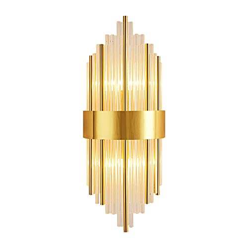 HJXDtech Moderne 2-flammige Kristall Wandleuchte, E14 LED Wandlampe Edelstahl Wand Nachttischleuchte für Schlafzimmer Wohnzimmer (Gold) von HJXDtech