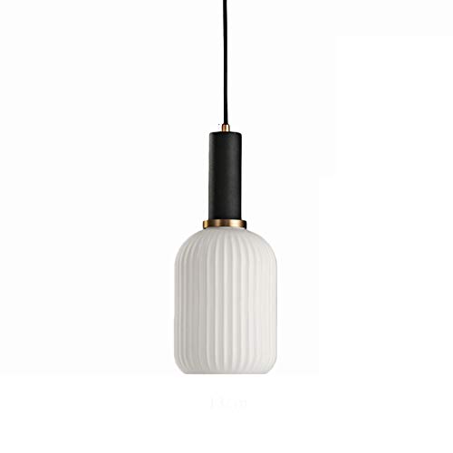 HJXDtech Moderne Retro-Stil Weißer Glas Lampenschirm Pendelleuchte, Mattschwarzer E27 Lampenfassung Loft Bar Deckenleuchte Hängelampe (13cm) von HJXDtech
