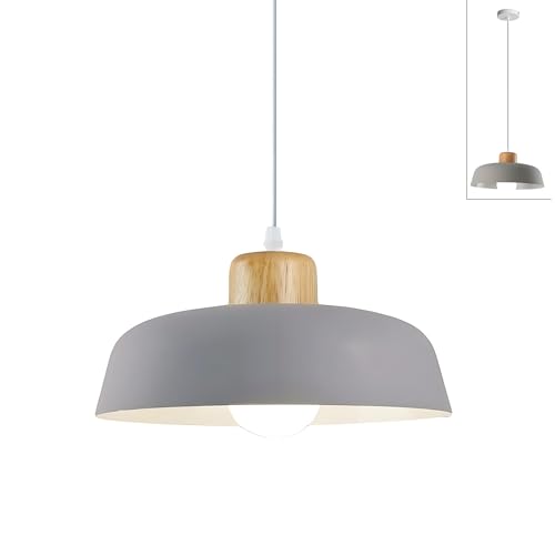 HJXDtech Moderner Minimalismus Pendelleuchte, E27 Holz Lampenfassung, 30cm Grau Metall Lampenschirm, Höhenverstellbar LED Hängelampe für Küche Schlafzimmer Esstisch HJXDtech Moderner Minimalismus Pendelleuchte, E27 Holz Lampenfassung, 30cm Grau Metall Lampenschirm, Höhenverstellbar LED Hängelampe für Küche Schlafzimmer Esstisch von HJXDtech