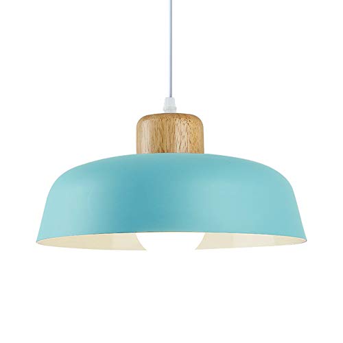 HJXDtech Nordic Modern Einfache Metall Pendelleuchte E27 Holz Lampenfassung 30cm pendellampe Hängelampe Lebendige Farbe Für Küche Schlafzimmer Lounge (Blau) von HJXDtech