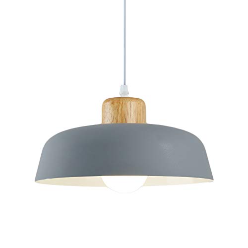 HJXDtech Nordic Modern Einfache Metall Pendelleuchte E27 Holz Lampenfassung 30cm pendellampe Hängelampe Lebendige Farbe Für Küche Schlafzimmer Lounge (Grau) von HJXDtech