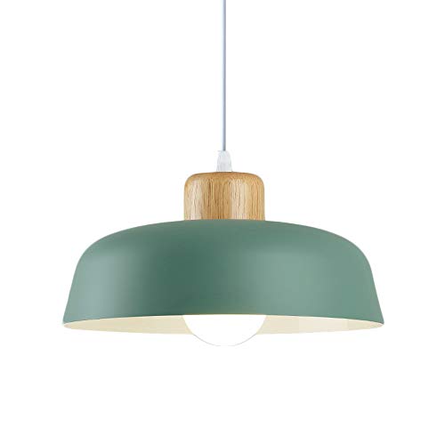 HJXDtech Nordic Modern Einfache Metall Pendelleuchte E27 Holz Lampenfassung 30cm pendellampe Hängelampe Lebendige Farbe Für Küche Schlafzimmer Lounge (Grün) von HJXDtech