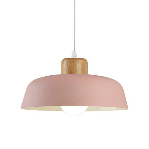 HJXDtech Nordic Modern Einfache Metall Pendelleuchte E27 Holz Lampenfassung 30cm pendellampe Hängelampe Lebendige Farbe Für Küche Schlafzimmer Lounge (Rosa) von HJXDtech