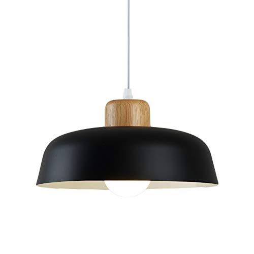 HJXDtech Nordic Modern Einfache Metall Pendelleuchte E27 Holz Lampenfassung 30cm pendellampe Hängelampe Lebendige Farbe Für Küche Schlafzimmer Lounge (Schwarz) von HJXDtech