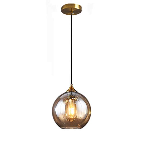 HJXDtech Pendelleuchte aus Glas,Industrielle Retro Glaskugel Pendellampe E27 Loft Bar Hängelampe Kronleuchter (Bernstein, 25cm) von HJXDtech