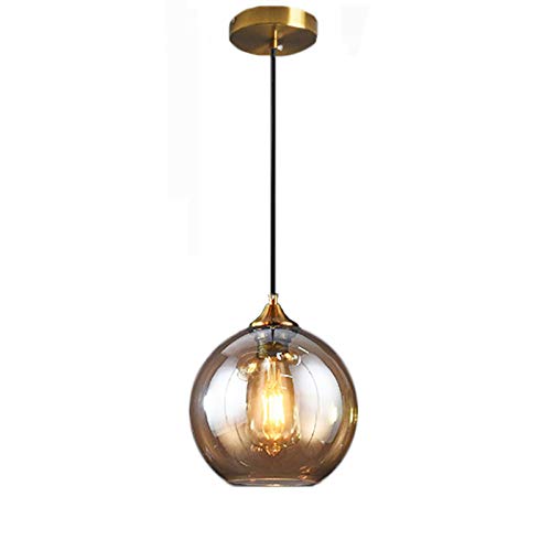 HJXDtech Pendelleuchte einflammig aus Glas,Industrielle Retro Glaskugel Pendellampe E27 Loft Bar Hängelampe Kronleuchter (Bernstein, 30cm) von HJXDtech