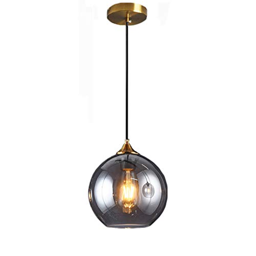 HJXDtech Pendelleuchte einflammig aus Glas,Industrielle Retro Glaskugel Pendellampe E27 Loft Bar Hängelampe Kronleuchter (Grau, 30cm) von HJXDtech