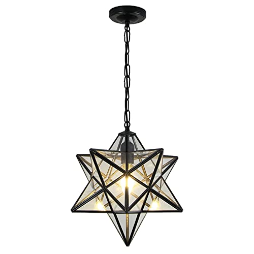 HJXDtech- Retro Nordic Stil Pentagramm Stereo Stern Pendelleuchte Elektro-Lötglas Deckenleuchte Loft Ländlichen Kronleuchter (Transparent) von HJXDtech