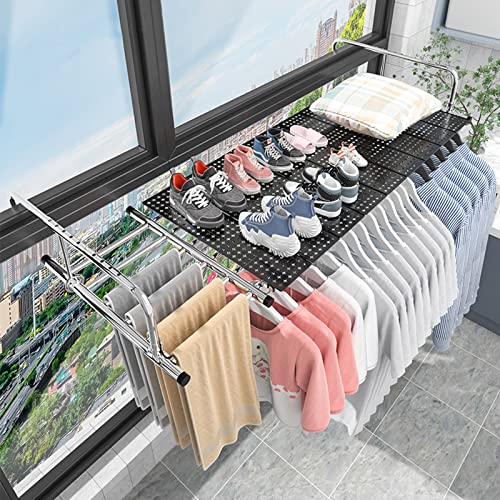 Balkonwäschetrockner Edelstahl Balkontrockner Klappbar Hängetrockner Wäscheständer Wandtrockner Heizkörper Hängewäschetrockner Wäschehänger Balkon Trockner Für Drinnen Draußen Einziehbar Silberne Heiz von HJXGQJM