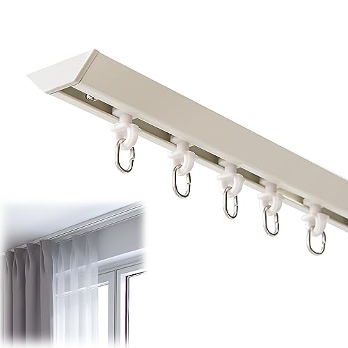 Decken Vorhangschiene, Vorhangschiene Aluminium, Raumteiler Für Wohnmobilvorhänge, Für Vorhang Schiene Mit Metall Haken, Bett Vorhänge Zimmer Trennwand (Schwarz/Weiß, 3 M) (Color : White, Size : 1.9 von HJXGQJM