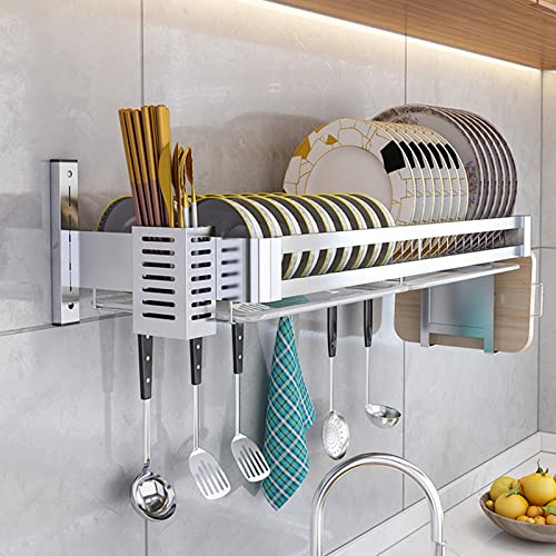 Edelstahl Wandmontage Drain Rack Geschirrkorb, Abtropfgestell Edelstahl Geschirrabtropfer Abtropfablage, Multifunktional Küchenutensilienhalter Mit Abtropfschale, Küchenschalenregale Silber Geschirrab von HJXGQJM