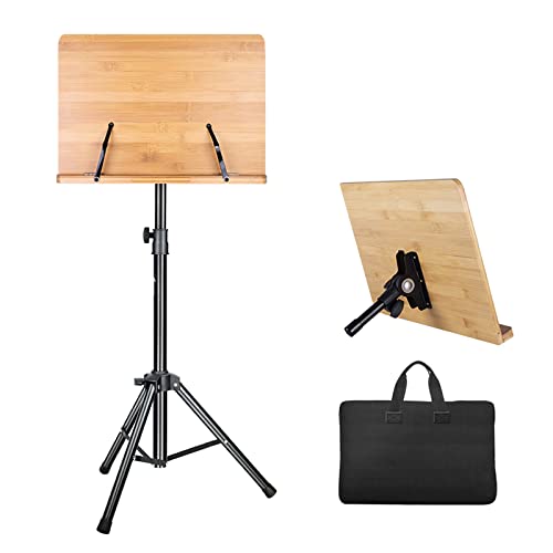 HJXGQJM Orchester-Notenständer Aus Holz, Bambus Schreibtisch Notenhalter Mit Stativfuß,2-in-1 Dual-Use Desktop Buchständer, Orchesterpult Notenständer Klappbare Mit Tragetasche Notenständer von HJXGQJM