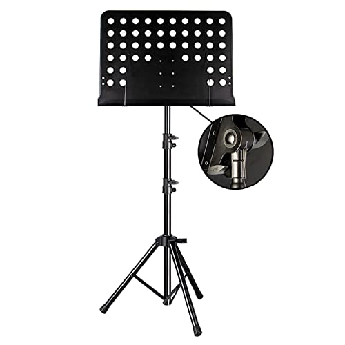 HJXGQJM Orchester-Notenständer Aus Holz,2-in-1 Dual-Use Desktop Buchständer, Faltbarer Notenhalter Mit Tragetasche, Notenständer Aus Schwarzem Metall/Holzfarbe Notenständer(Noir) von HJXGQJM