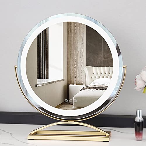 Runder LED-Schreibtischspiegel, 360 ° drehbar, runder Spiegel, beleuchteter Schminkspiegel mit LED-Leuchten, Touch-Schalter, Tischspiegel, goldfarben (C von HJXGQJM