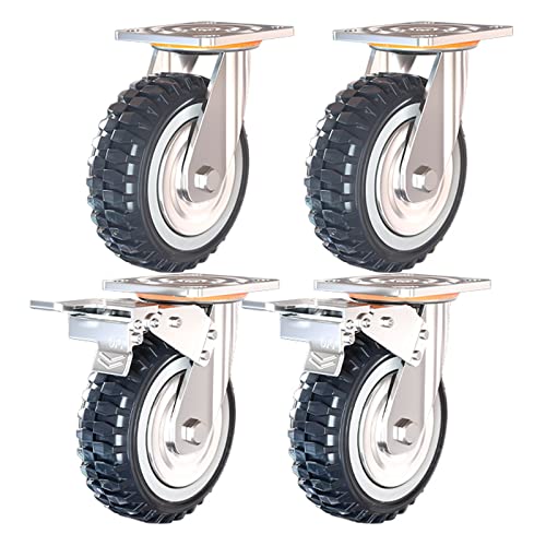 Schwerlastrollen Transportrollen Set Lenkrollen Mit Bremse, Lautlose Gummirollen, for Möbel,Blumenständer,Krippen,Rolle 360° Grad Drehbar (2 Bremsrollen + 2 Lenkrollen) Schwenkbare Rollen ( Size : 100 von HJXGQJM