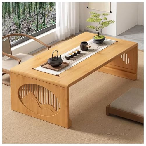 HJYBFA Japanischer Bodentisch, klappbarer niedriger Couchtisch zum Sitzen auf dem kleinen Teealtar, schwebendem Fenster, Tatami, Teestube (Holzfarbe, 120 x 50 x 31 cm) von HJYBFA