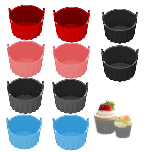 HJYDGJ 10Stück Airfryer Silikonform Eierform Muffinform silikon Backform Silikonform Heißluftfritteuse Großer Eier Pochierer für Airfryer Zubehör Antihaft Auflaufförmchen für Luftfritteuse - 5 Farben von HJYDGJ