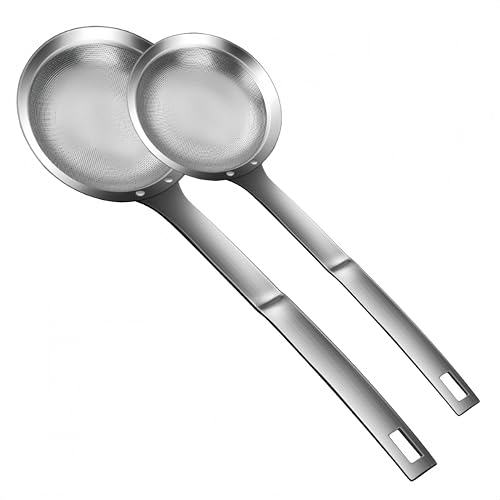 HJYDGJ 2 Stück Feines Küche Spinnen Sieb Für Küche Fettabschöpfer Löffel Mit Löchern Schöpfkelle Mit Löchern Kleines Sieb Fein Abseihlöffel Schaumlöffel Edelstahl Spaghettilöffel Frittierkelle von HJYDGJ
