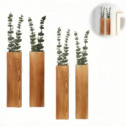 HJYDGJ 4 Stück Modernes Bauernhaus Wandvasen Holz Wand Pflanzer Vase Regale Klein Pflanzregal Moderne Holz Wand Dekor Holz Wand Deko Wand Holz Wanddekoration Wand Pflanzgefäße von HJYDGJ