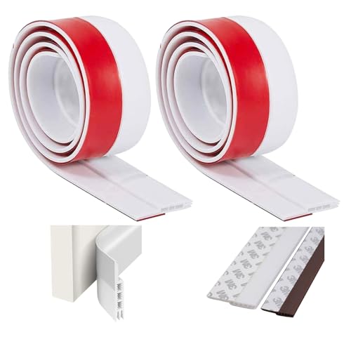 HJYDJG 2 Stück Türdichtung Zugluftstopper Zugluftstopper für Türen Door Seal für Kälteschutz und Schalldämmung Türdichtung Unten Selbstklebend Zuschneidbare Türdichtung selbstklebend - 1Mx2 Weiß von HJYDGJ