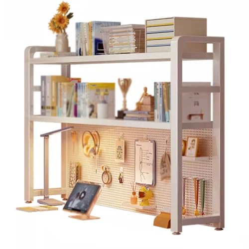 HJYDMQS Multifunctional Desktop Organiser Shelf, Metallisches Kohlenstoffstahlmaterial Computer Desktop Bookcase, Geeignet FüR Zuhause, BüRo(Size:(Double Layer) 115 cm,Color:weiß) von HJYDMQS