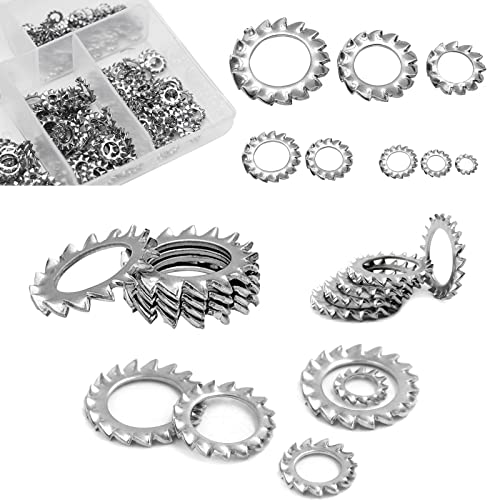 HJYZY 300 Stück Äußere innere Zahnscheiben mit Starlock 304 Edelstahl Zahnscheiben mit Außenverzahnung Sortiment-Kit Enthalten: M2,5 M3 M4 M5 M6 M8 M10 M12 von HJYZY