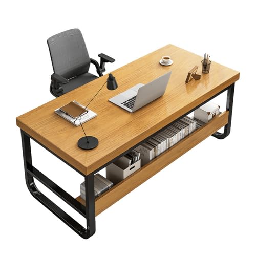 HJYryhyfddply Schreibtisch Bürotisch Gaming-Schreibtisch mit Stauraum, Schreibtisch for Heimbüro, Arbeitszimmer, Moderner, Einfacher Schreibtisch, Große Beinfreiheit, Metallgestell (mit Hocker) von HJYryhyfddply