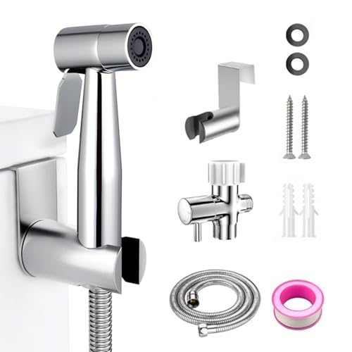 Bidet Handbrause Set, Premium Galvanisierter Edelstahl Bidet Handbrause, Bidet Sprayer für Dusche Badezimmer Hygiene Toilettenpapier Windelreinigung, mit G1/2" Ventil und T-Ventil Adapte von HJZ