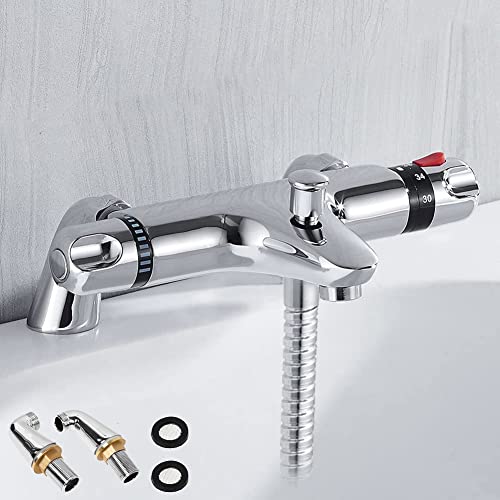 Duscharmatur Thermostat Wannenarmatur Badewanne Thermostat Bad Chrom Dusche Bademischer Anti verbrühen Tap mit Bad Beine 2 Wasserauslässen von HJZ