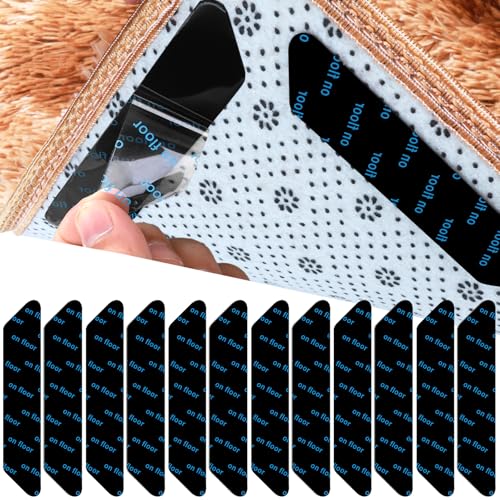 HJZHII 12 Stück Anti Rutsch Teppichgreifer, Teppich Klebeband Teppich Antirutschunterlage Teppichkleber Teppich Rutsch Stop Wiederverwendbarer Teppich Rutschfestes Für Hartböden Hartholzböden von HJZHII